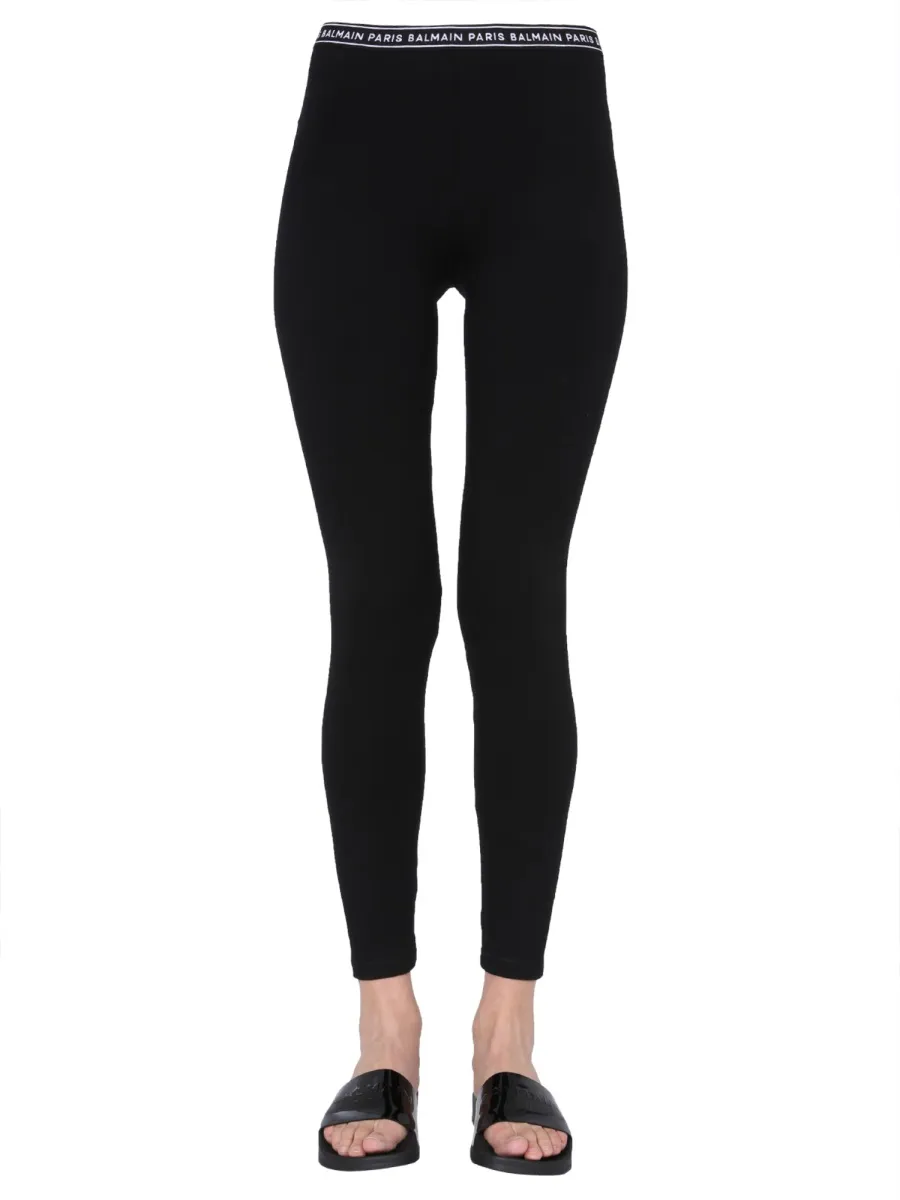 Logo-Waistband Cotton-Blend Leggings