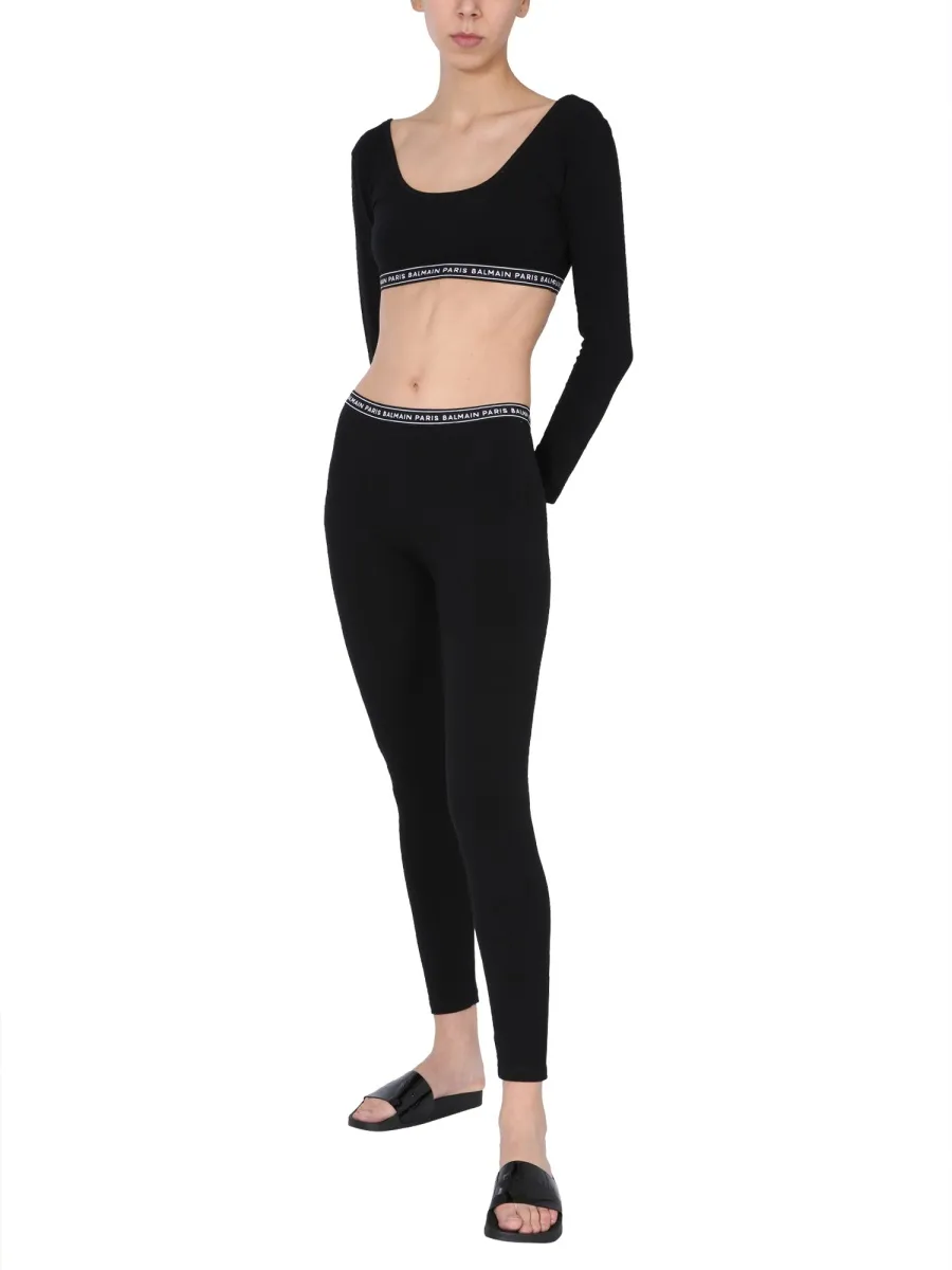 Logo-Waistband Cotton-Blend Leggings