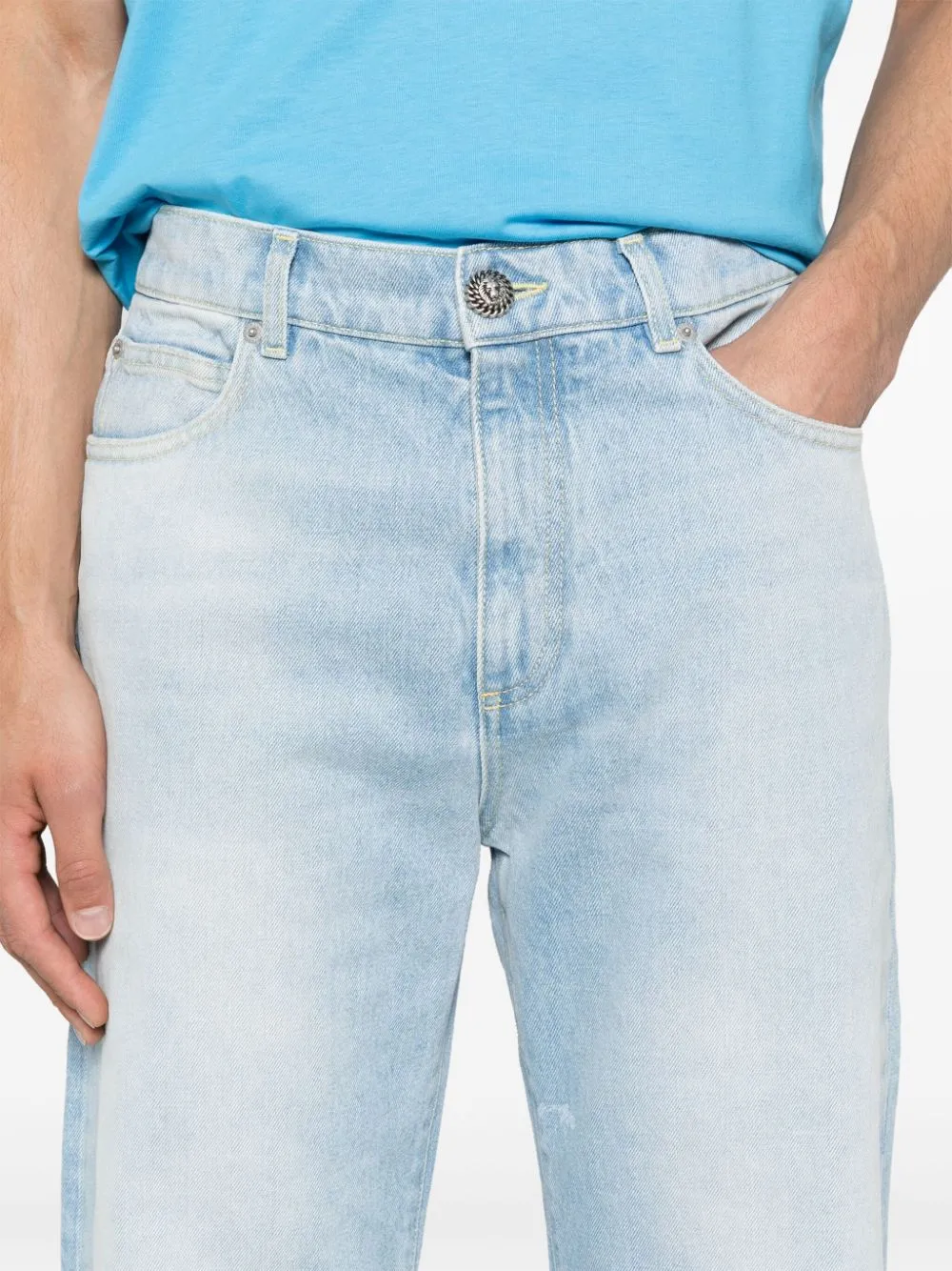 Straight Leg Washed Denim Jeans