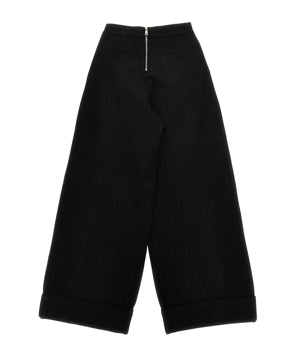 Pinstriped Wide-Leg Pants