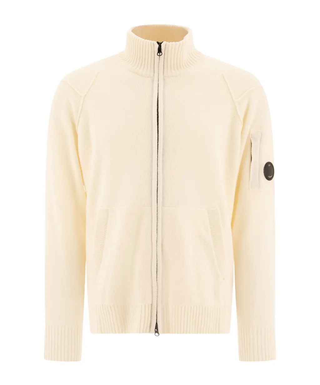Lens Detailed Zip-Up Knitted Cardigan