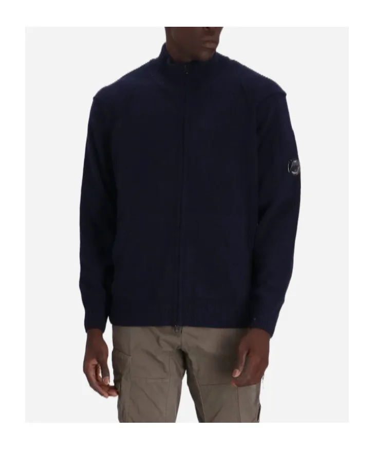 Lens Detailed Zip-Up Knitted Cardigan