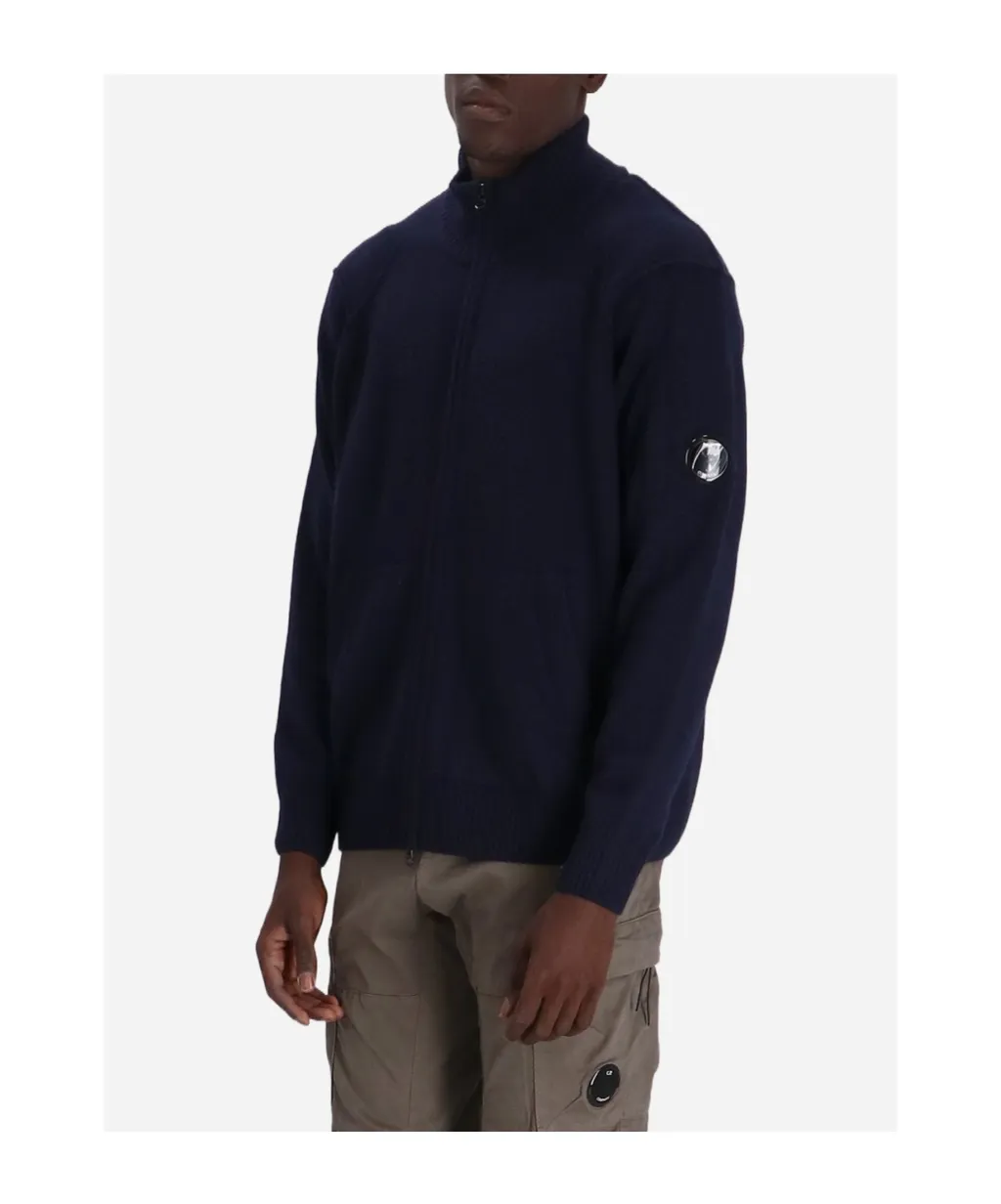 Lens Detailed Zip-Up Knitted Cardigan