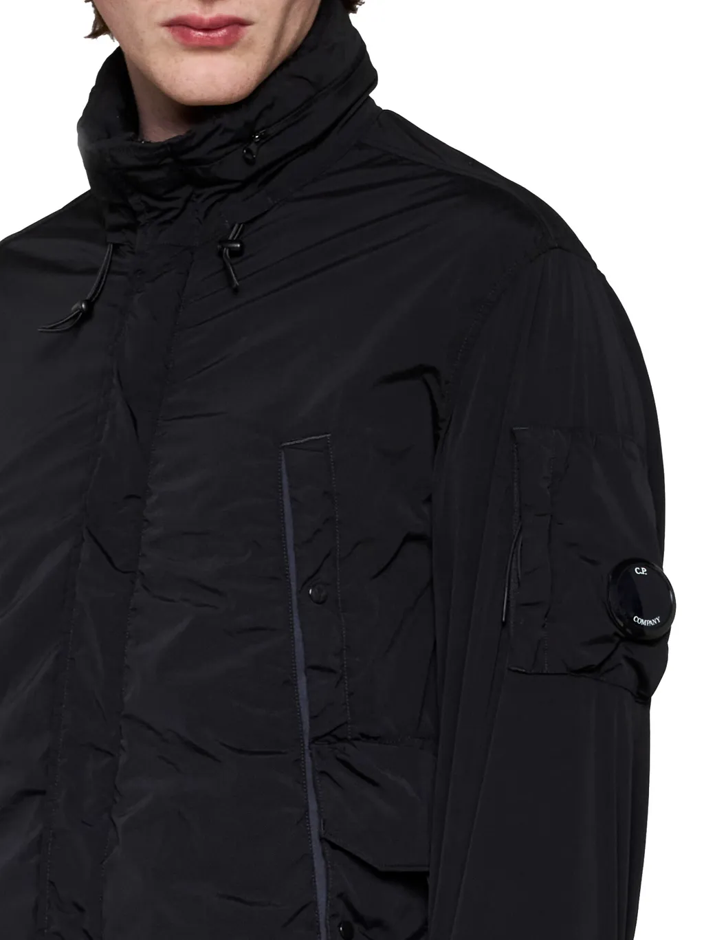 Lens-Detail Funnel Neck Jacket