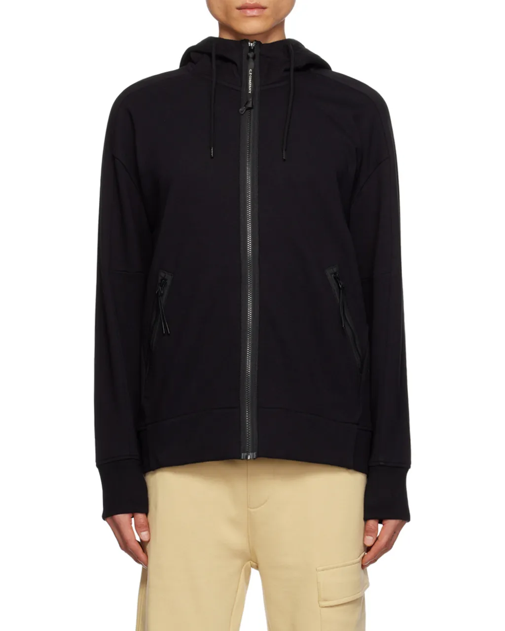 Logo-Printed Drawstring Zip-Up Hoodie