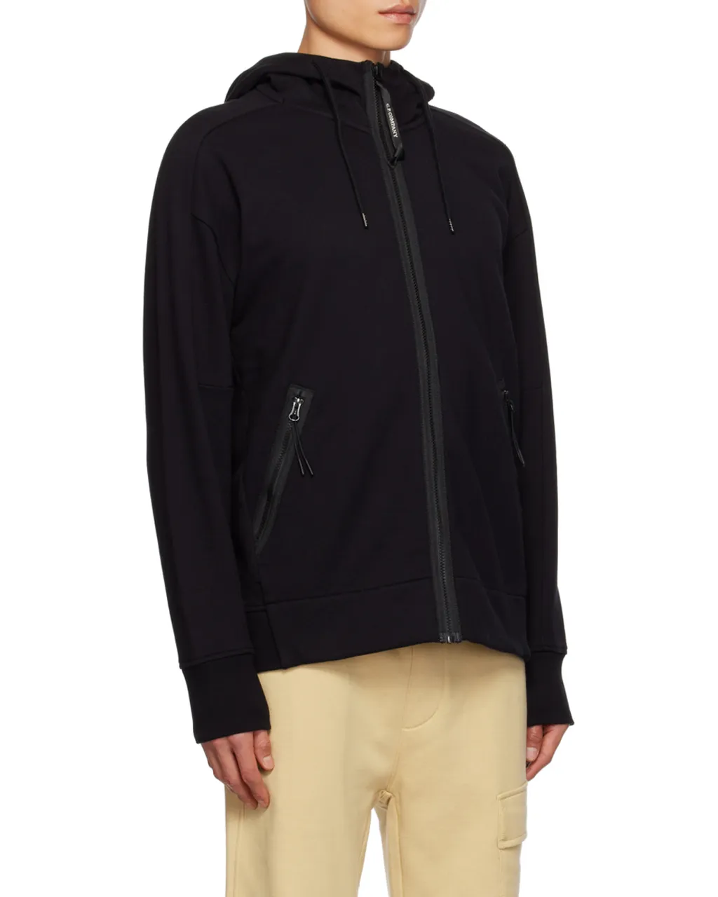 Logo-Printed Drawstring Zip-Up Hoodie