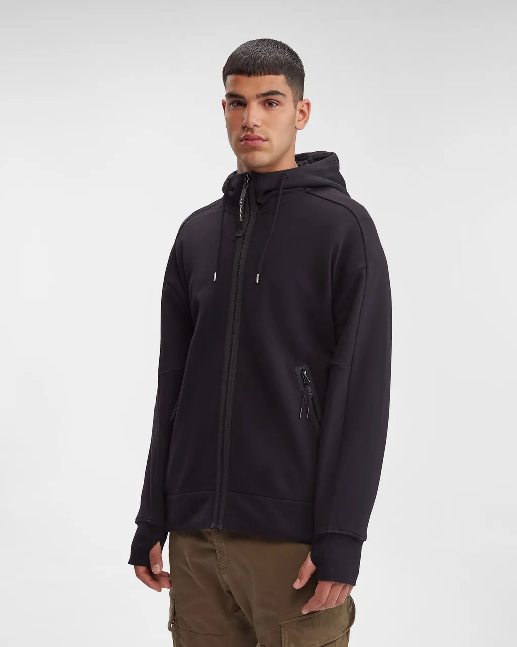 Logo-Printed Drawstring Zip-Up Hoodie