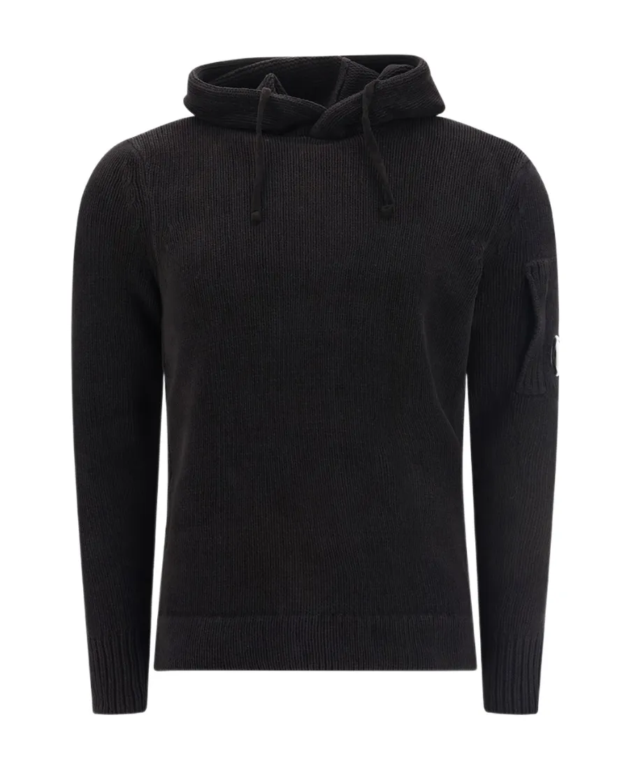 Lens-Detail Knitted Hoodie