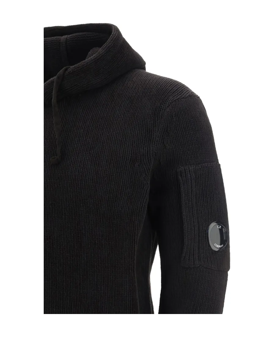 Lens-Detail Knitted Hoodie