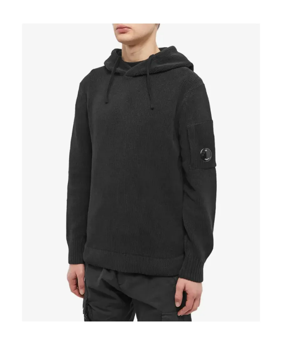 Lens-Detail Knitted Hoodie