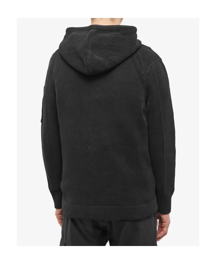 Lens-Detail Knitted Hoodie