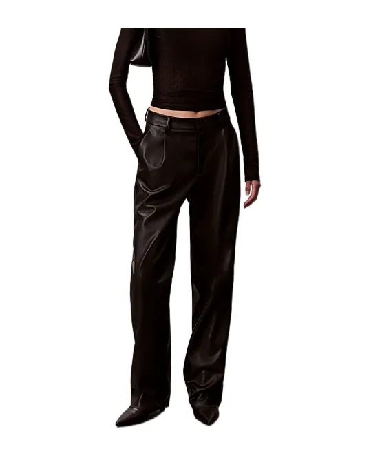 Faux Leather Pleated Trousers