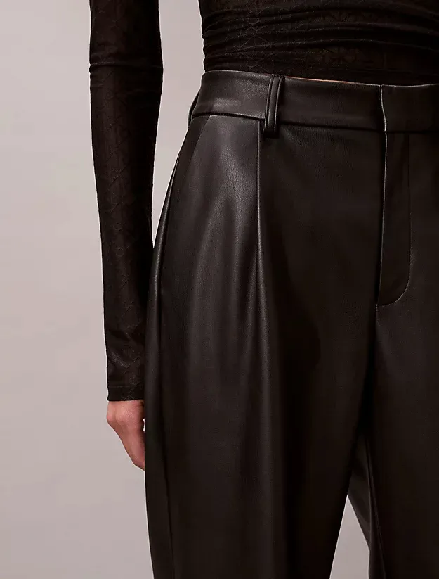 Faux Leather Pleated Trousers