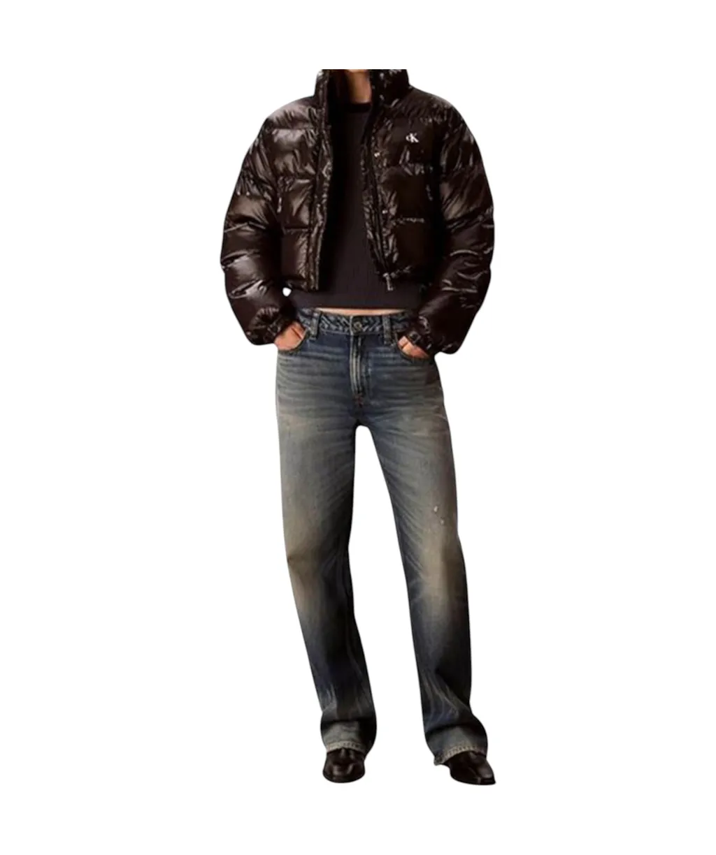 High Neck Crop Shiny Down Jacket