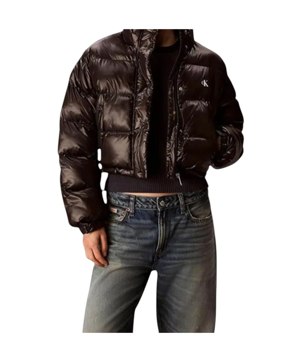 High Neck Crop Shiny Down Jacket