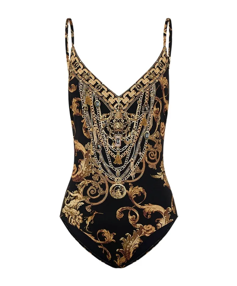 V-Neck Steel Ring One-Piece Swimsuit