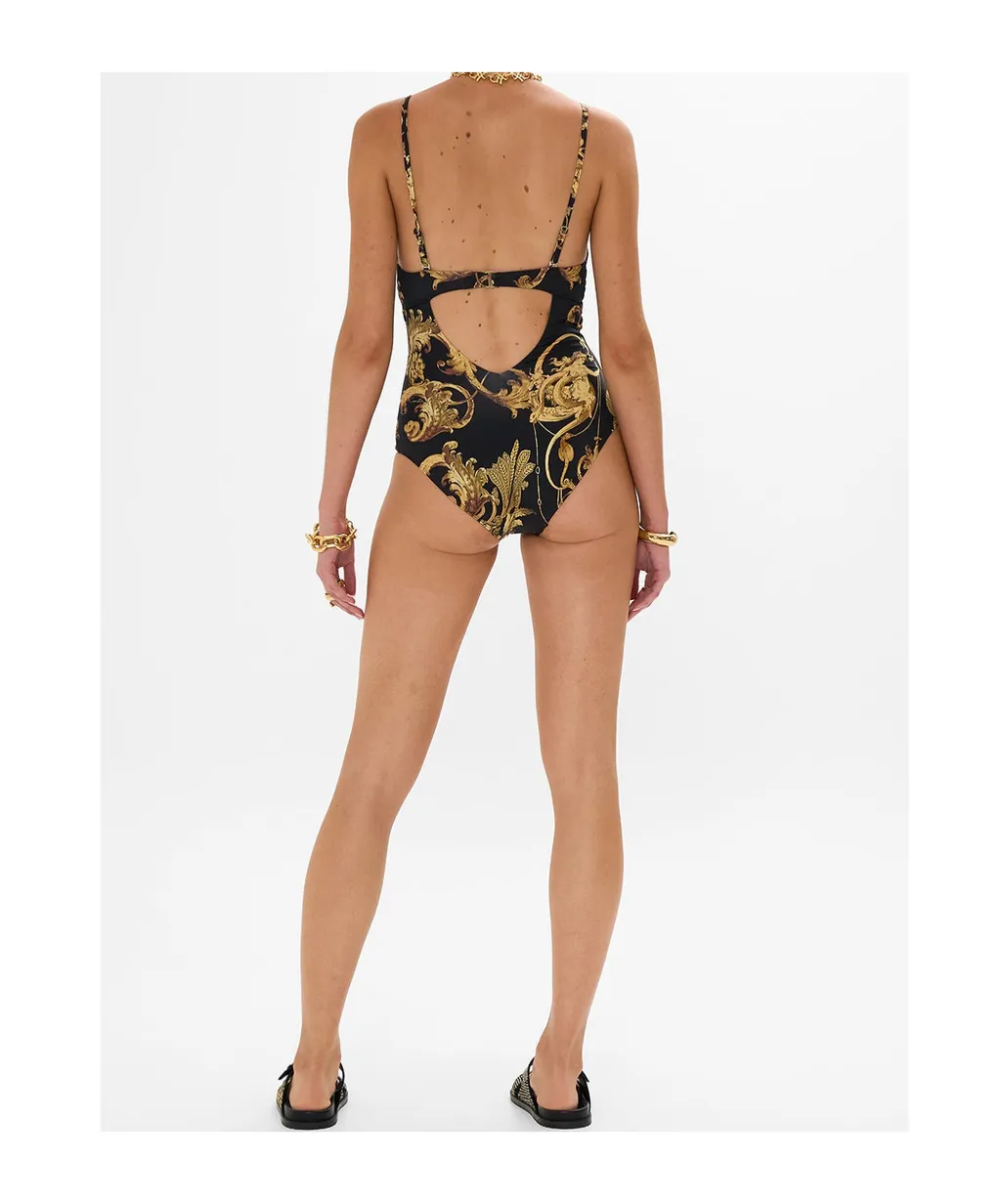 V-Neck Steel Ring One-Piece Swimsuit