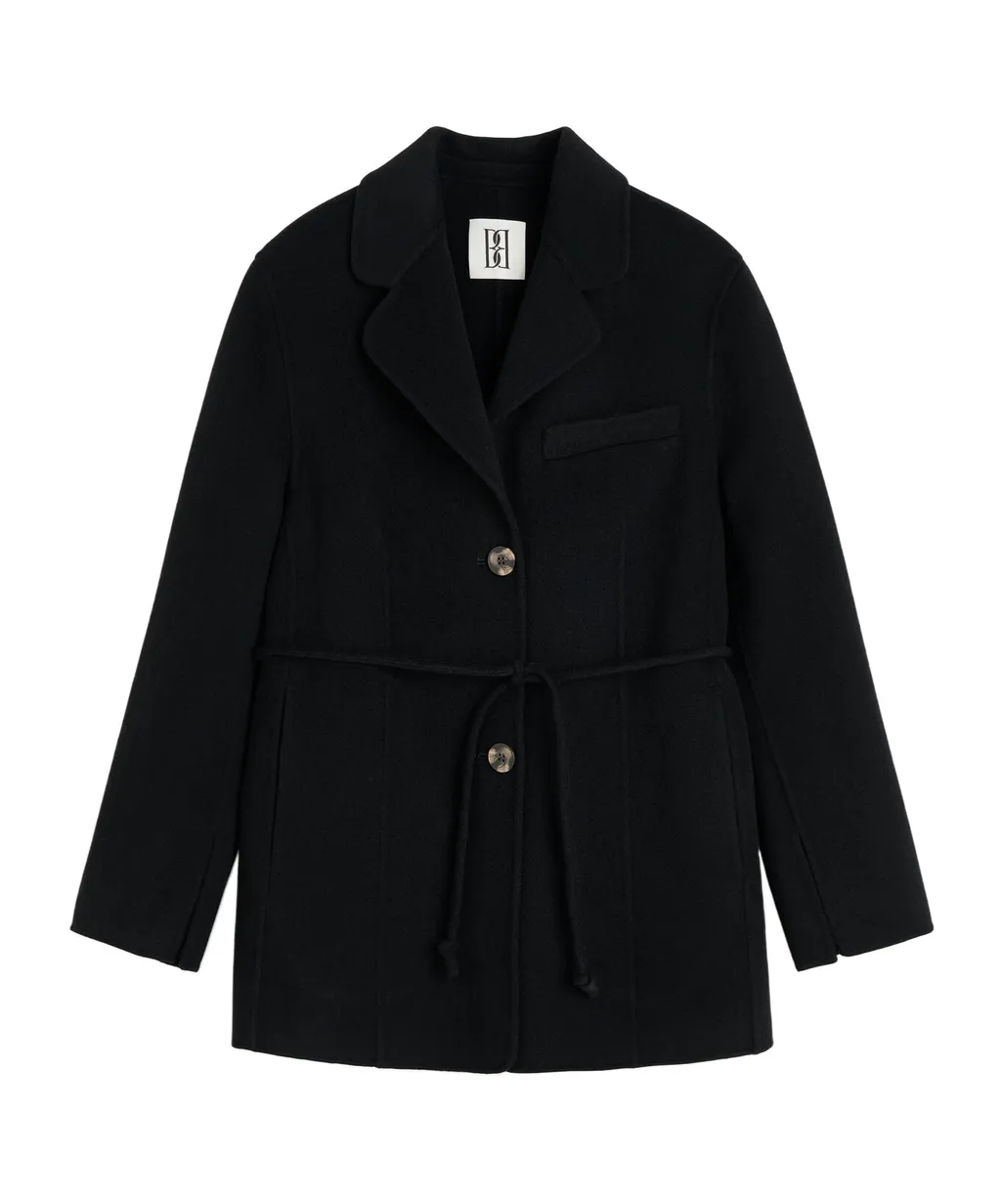 Tie-Waist Buttoned Blazer