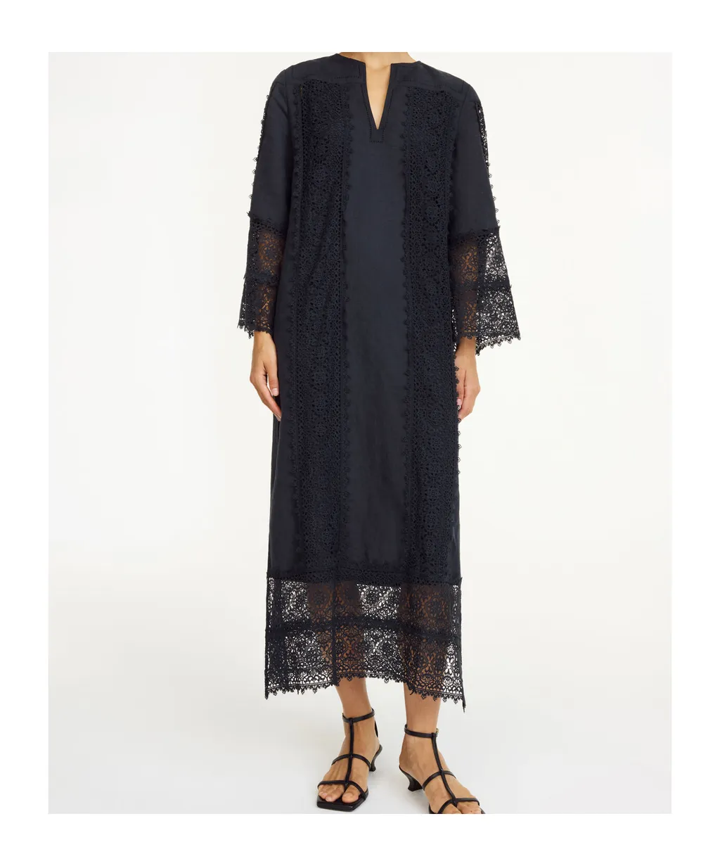 Lace-Panel Midi Dress