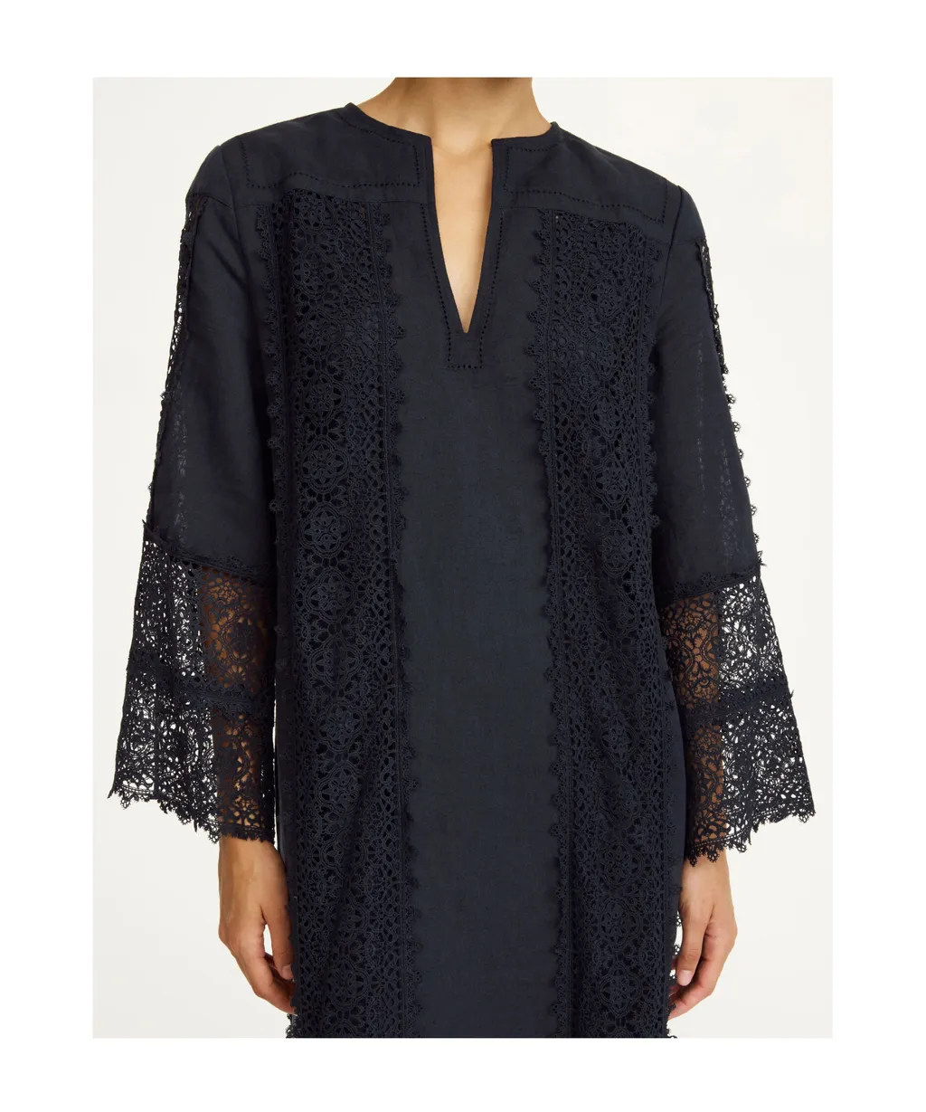 Lace-Panel Midi Dress