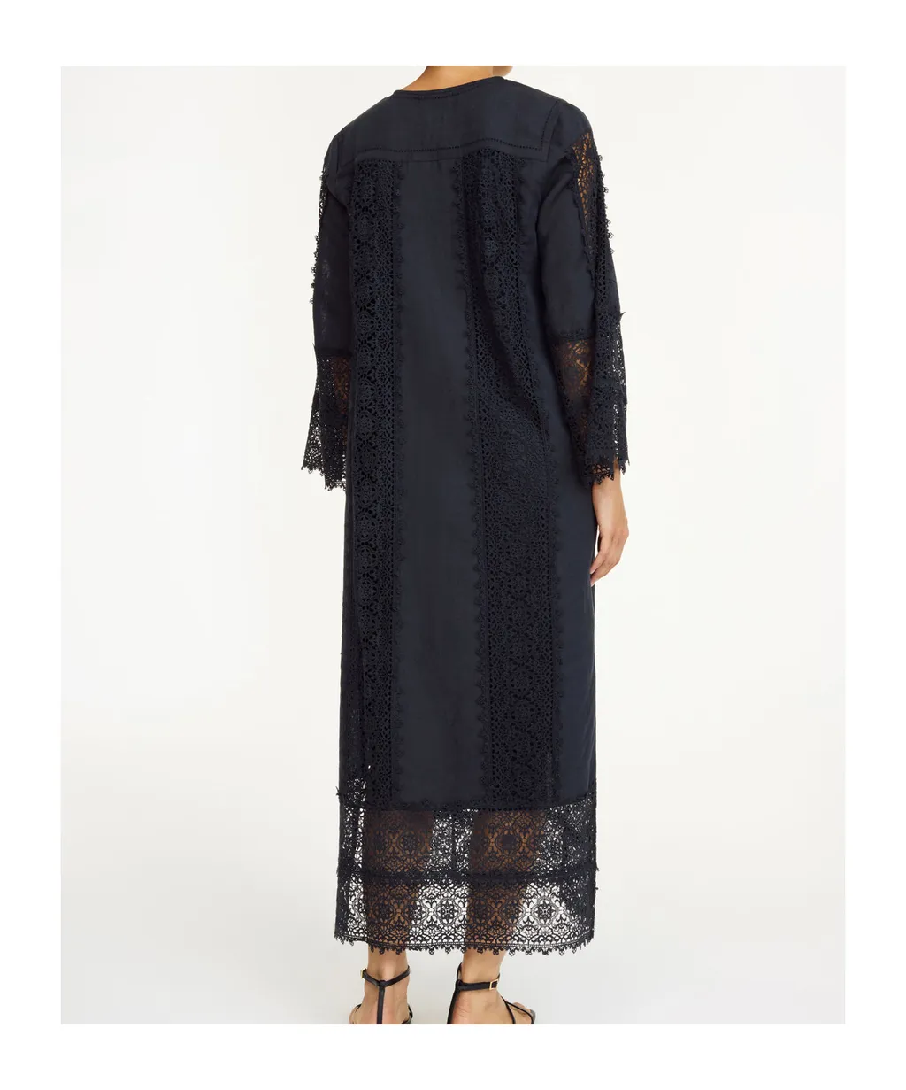 Lace-Panel Midi Dress