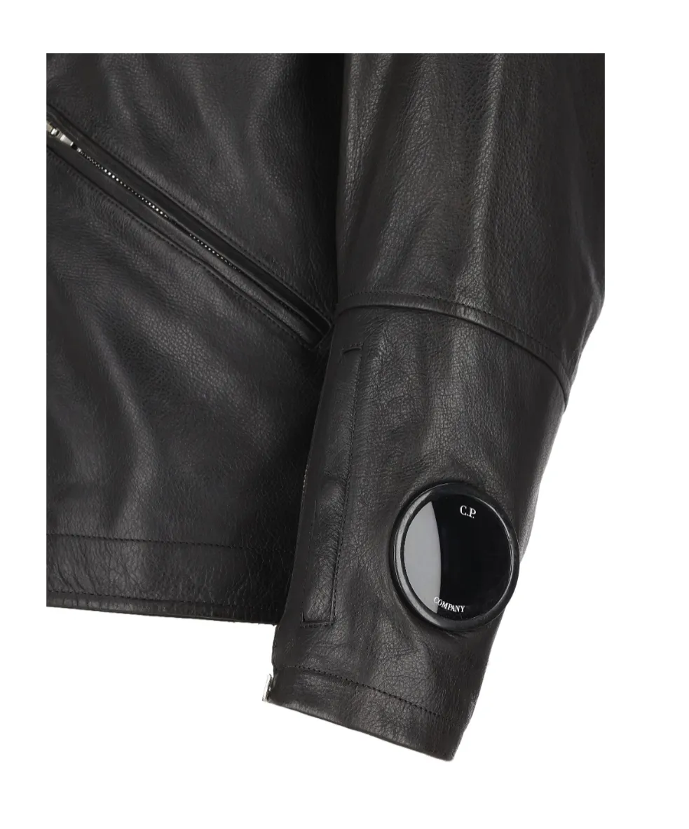 Goggle-Detail Leather Jacket
