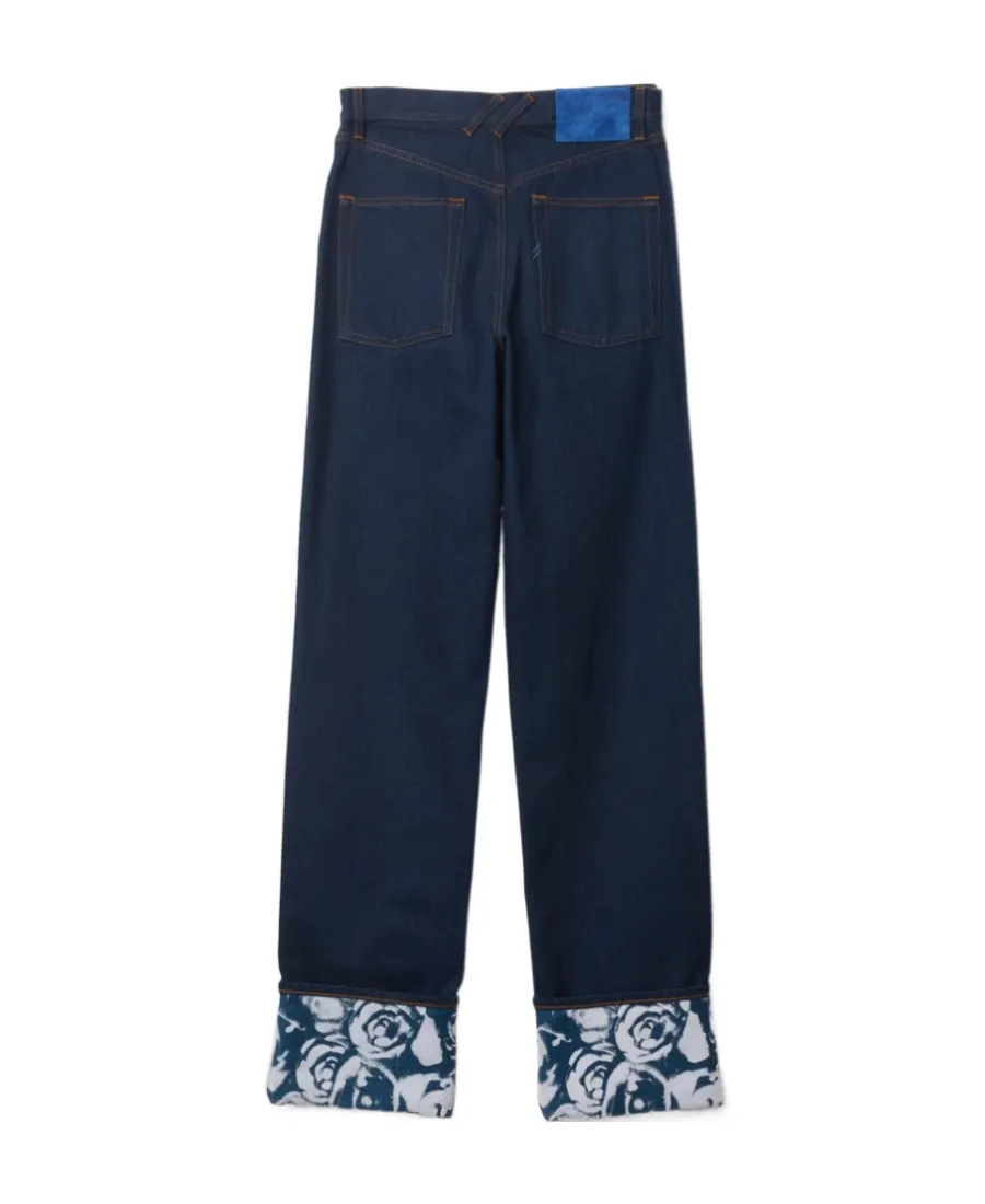 Logo-Patch Straight-Leg Turn-Up Hem Jeans