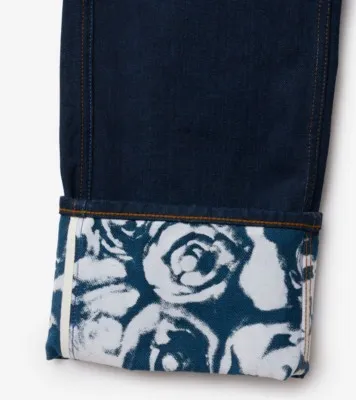 Logo-Patch Straight-Leg Turn-Up Hem Jeans