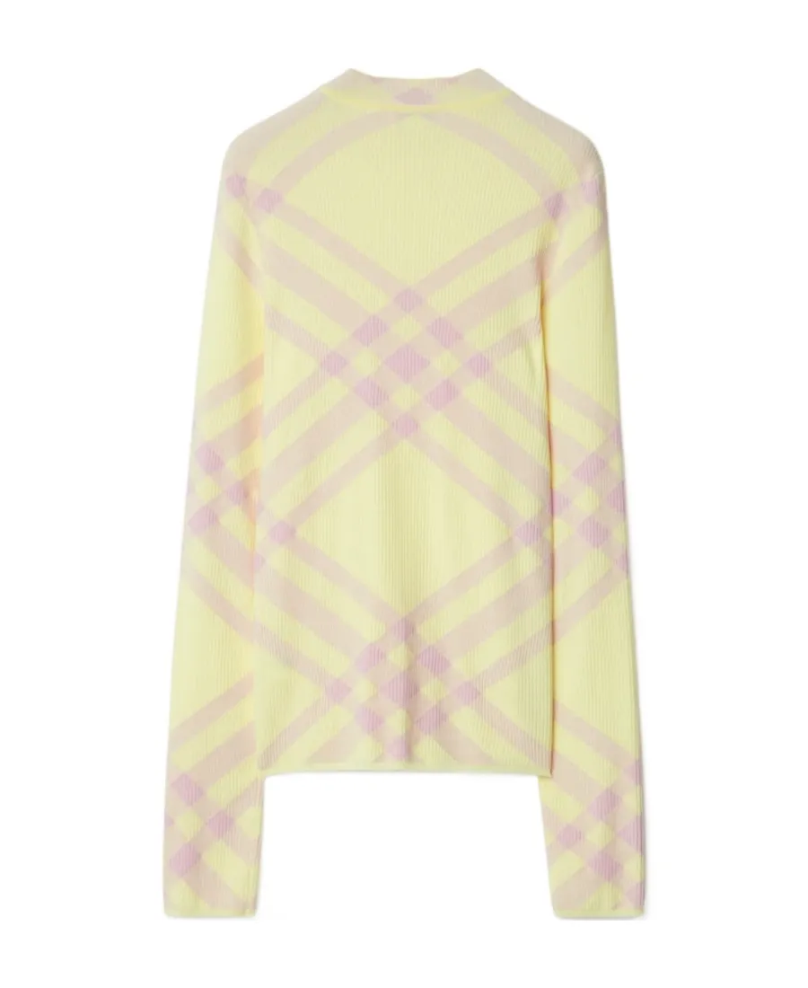 Check-Pattern Ribbed-Knit Crewneck Jumper