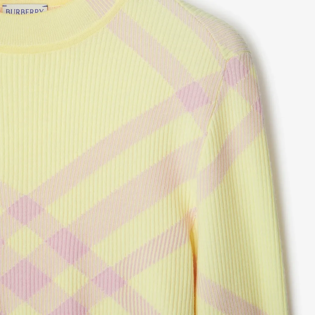 Check-Pattern Ribbed-Knit Crewneck Jumper