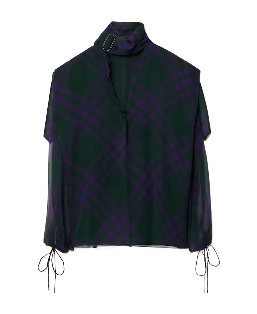 Check-Pattern Scarf Detailed Blouse