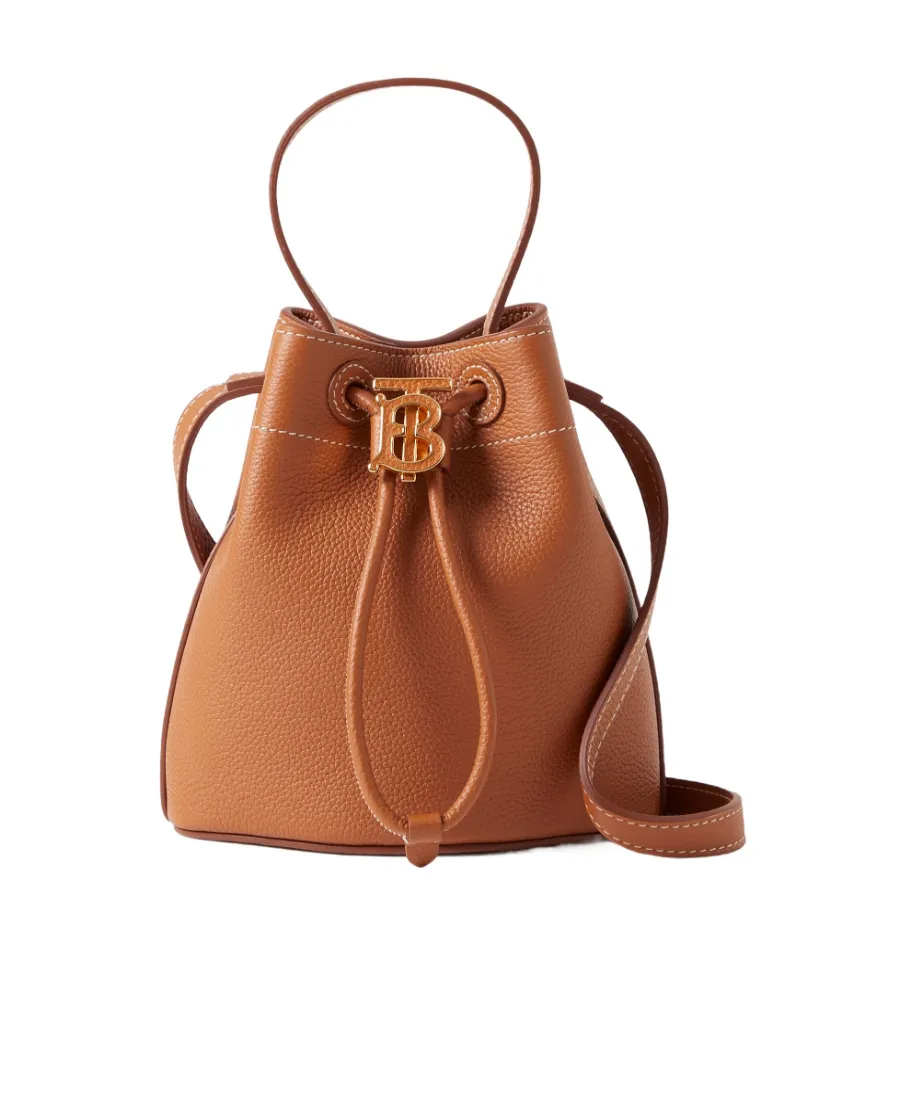 Tb Monogram Plaque Drawstring Bucket Bag