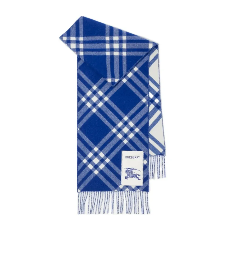 Logo Patch Checked Fringed Scarf