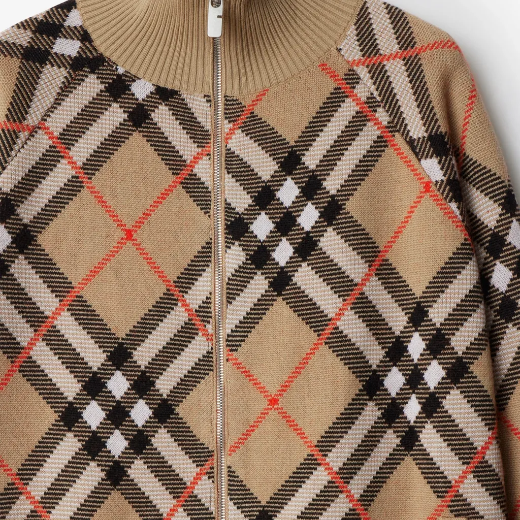 Checked Knitted Zip-Up Jacket