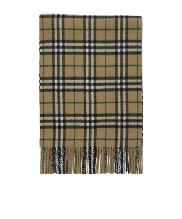 Check-Print Fringed Cashmere Scarf
