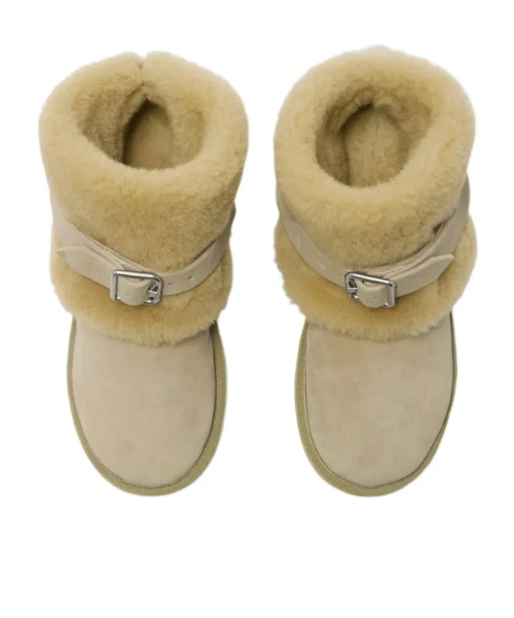 Buckle-Detail Shearling Ankle Boots
