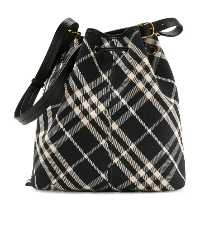 Medium Check Drawstring Bucket Bag