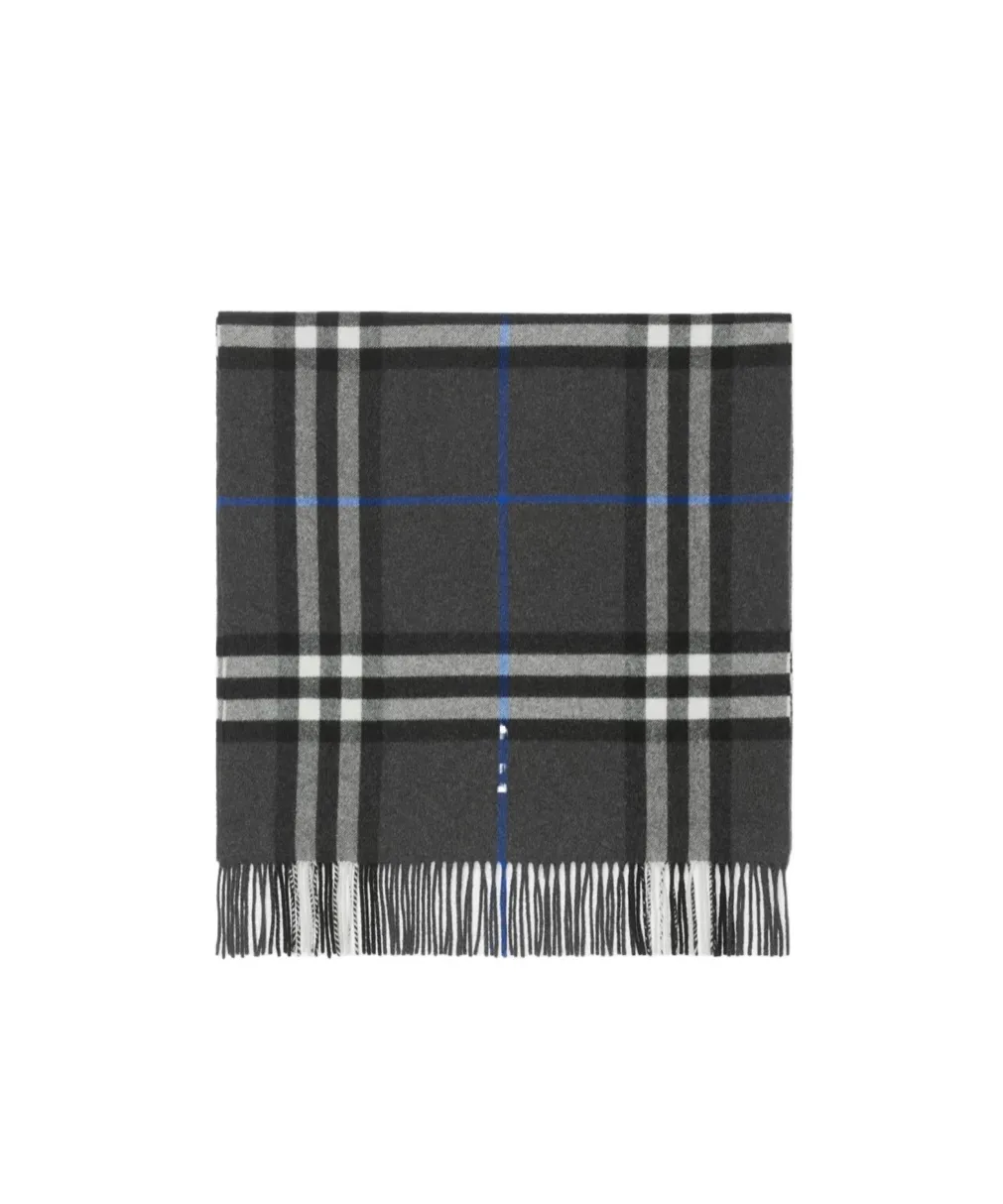 Check-Printed Fringed Scarf