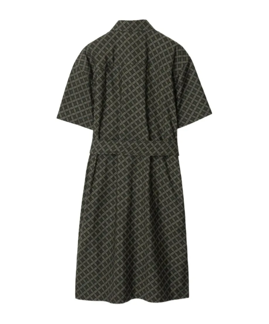 Check-Pattern Cotton Shirt Dress