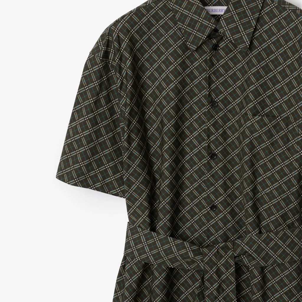 Check-Pattern Cotton Shirt Dress
