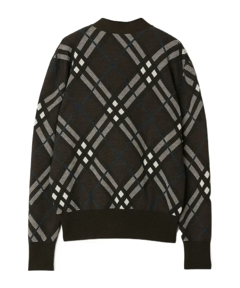 Checked V-Neck Buttoned Cardigan