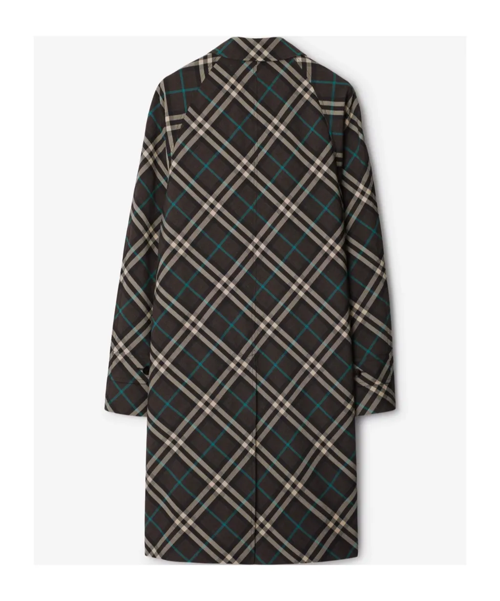 Long Sleeved Checked Trench Coat