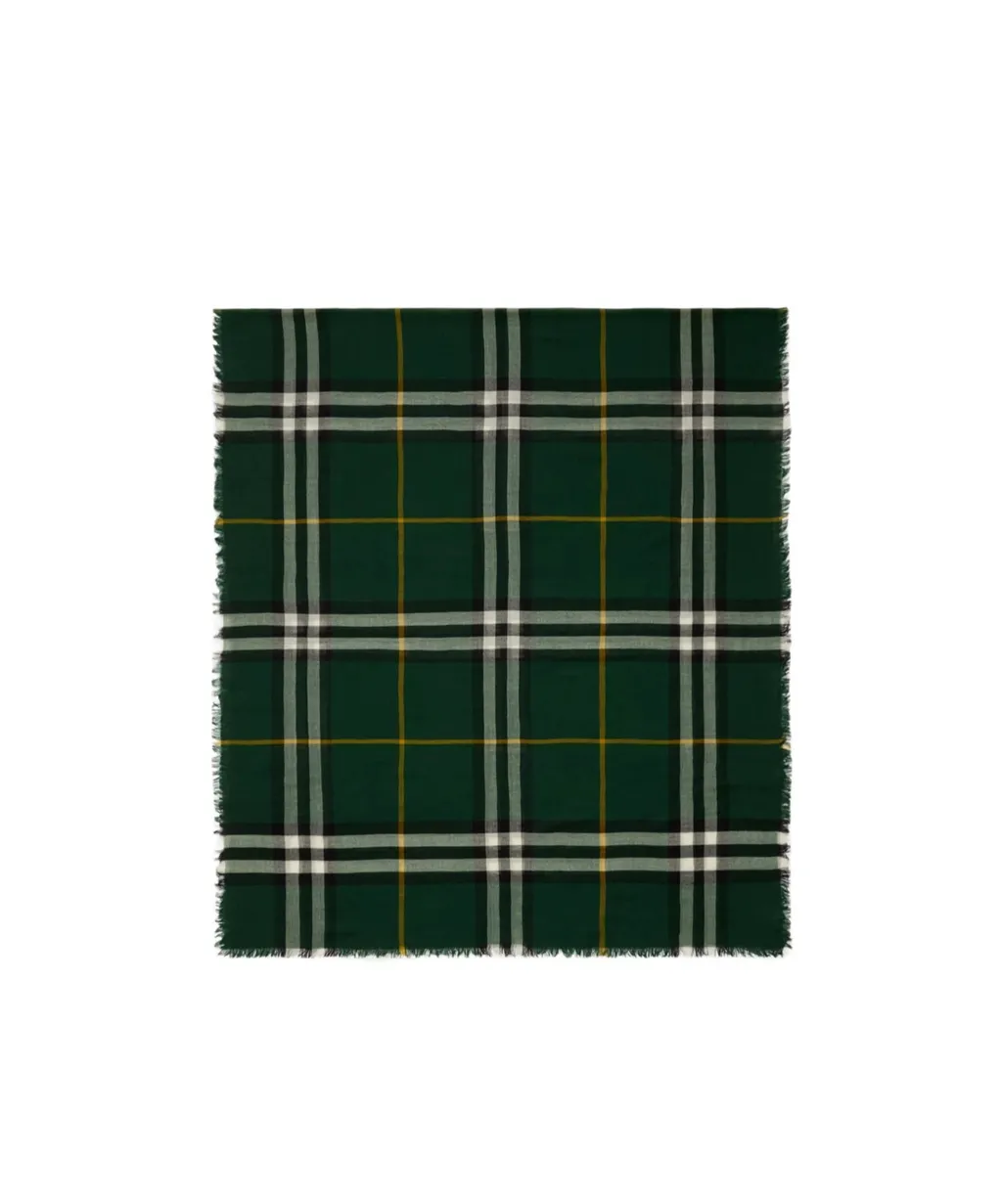 Check Printed Frayed-Edge Scarf