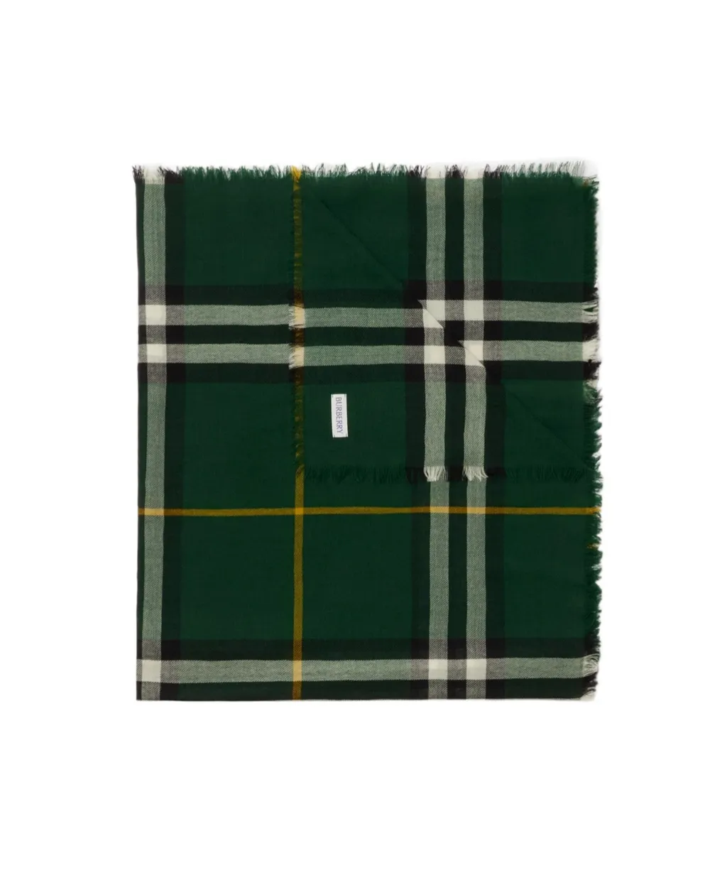 Check Printed Frayed-Edge Scarf