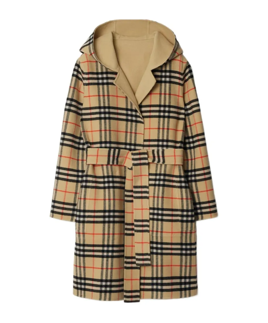 Vintage Check Hooded Belted Reversible Coat