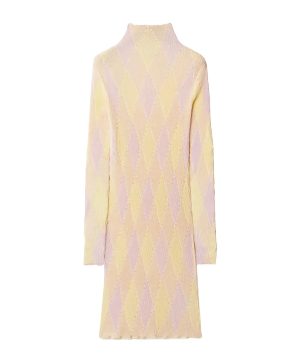 Argyle Ribbed-Knit Long Sleeved Dress