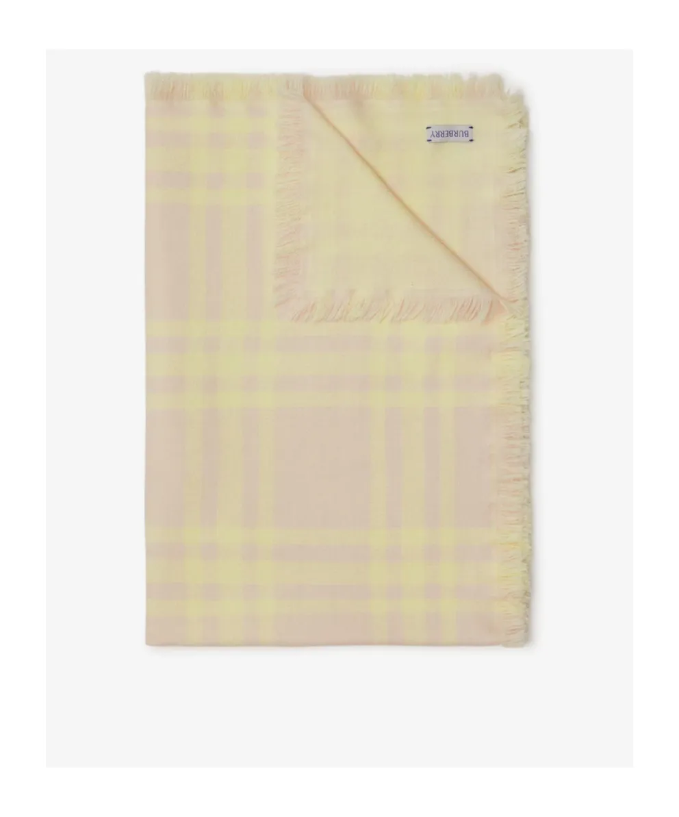 Checked Logo Embroidered Frayed-Edge Scarf
