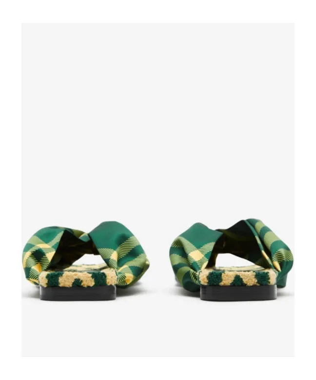 Checked Thong-Strap Pool Flat Slides