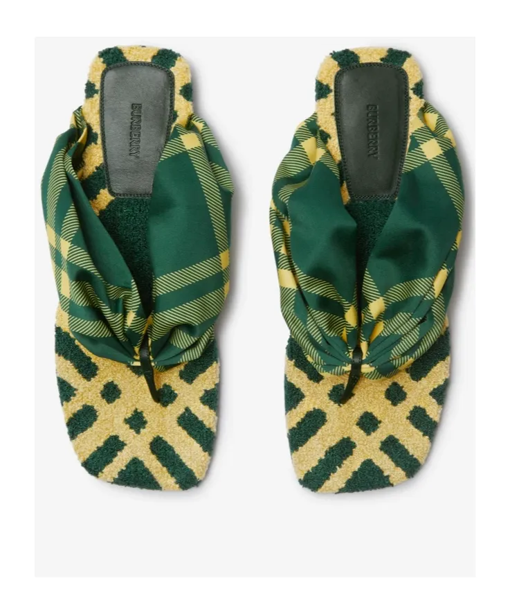 Checked Thong-Strap Pool Flat Slides