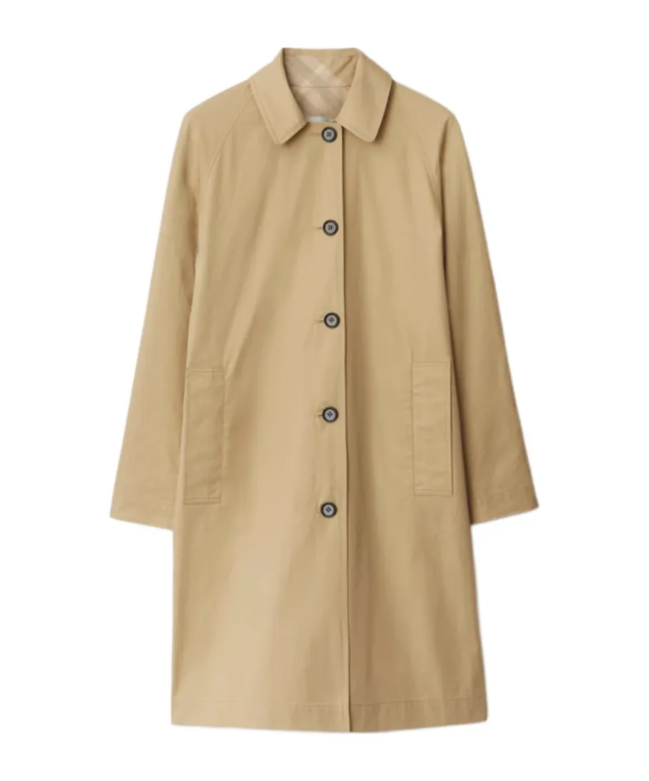 Reversible Check-Printed Buttoned Car Coat